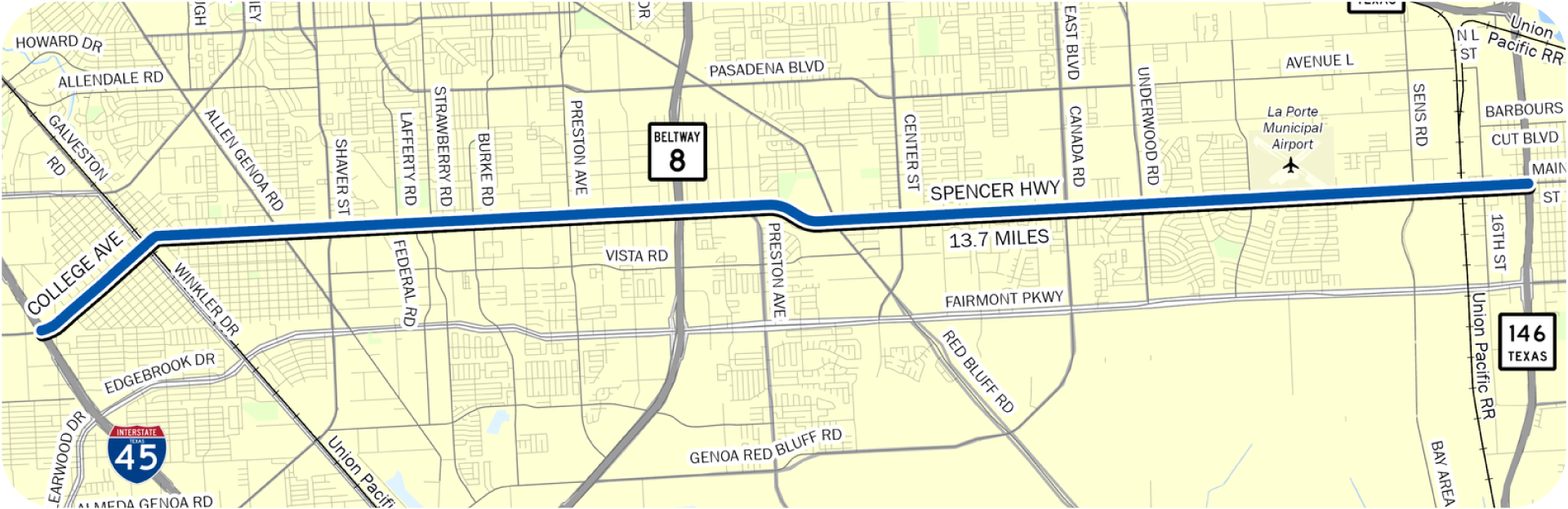 A detailed map showing the project study area of West SPENCER HIGHWAY  and Airline Corridor, highlighting key locations near the community